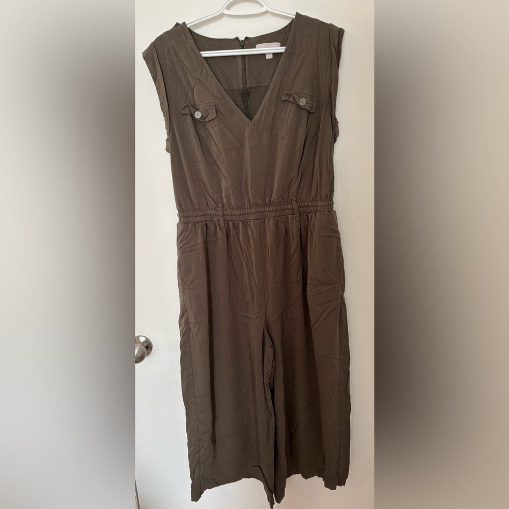 Chelsea28 Brown Elastic-Waist Jumpsuit - Size 14